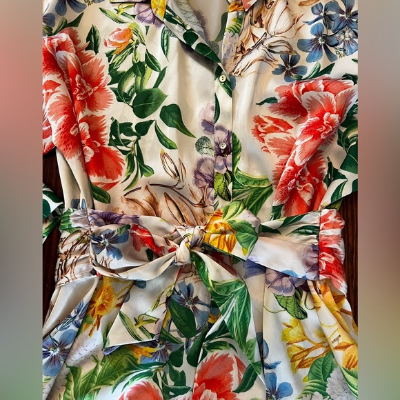 ZARA Long Sleeve Floral Button Down Dress with Front Tie Bow Satin Like Material - Picture 6 of 10